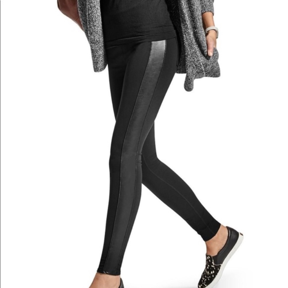 Athleta Faux Leather Black Tux Stripe Metro Legging - Size Medium